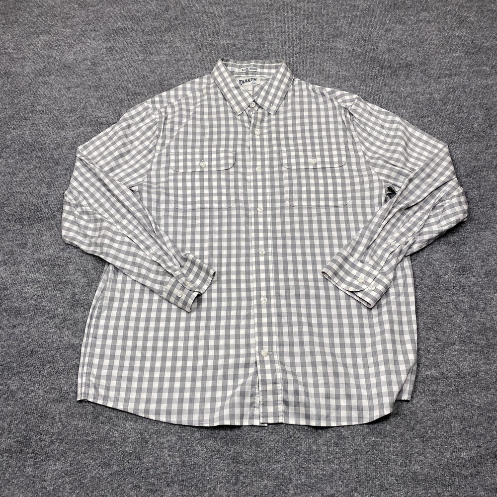 Duluth Trading Co. Shirt Mens Large Gray Check Long Sleeve Button